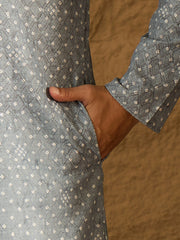 Ethnic Bay Men Blue Viscose Rayon Bandhani Embroidered Straight Kurta-MKU1586