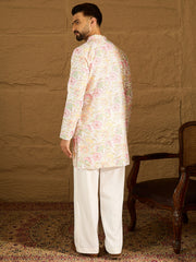 Ethnic Bay Men White Viscose Rayon Floral Embroidered Straight Kurta-MKU1599