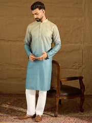 Ethnic Bay Men Blue Cotton Bandhani Embroidered Straight Kurta-MKU1602
