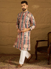 Ethnic Bay Men Brown Viscose Rayon Ethnic Motifs Printed Straight Kurta-MKU1617