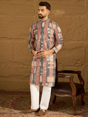 Ethnic Bay Men Brown Viscose Rayon Ethnic Motifs Printed Straight Kurta-MKU1617