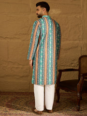 Ethnic Bay Men Blue Viscose Rayon Ethnic Motifs Printed Straight Kurta-MKU1618