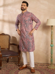 Ethnic Bay Men Brown Viscose Rayon Solid Printed Straight Kurta-MKU1660