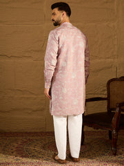 Ethnic Bay Men Lavender Viscose Rayon Solid Embroidered Straight Kurta-MKU1704