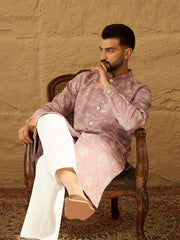 Ethnic Bay Men Lavender Viscose Rayon Solid Embroidered Straight Kurta-MKU1704