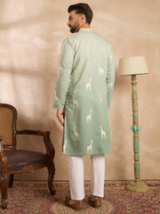 Ethnic Bay Men Blue Silk Blend Ombre Embroidered Straight Kurta-MKU1707