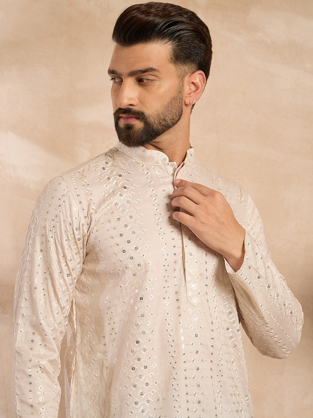 Ethnic Bay Men Blue Silk Blend Ombre Embroidered Straight Kurta-MKU1721