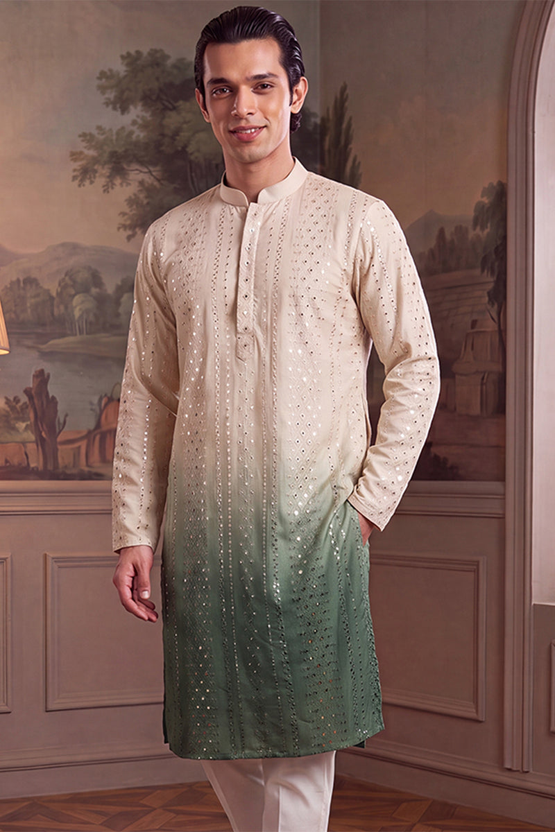 Green Silk Blend Solid Embroidered Kurta With Trouser MKSET1722
