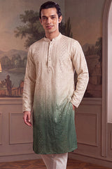 Green Silk Blend Solid Embroidered Kurta MKU1722
