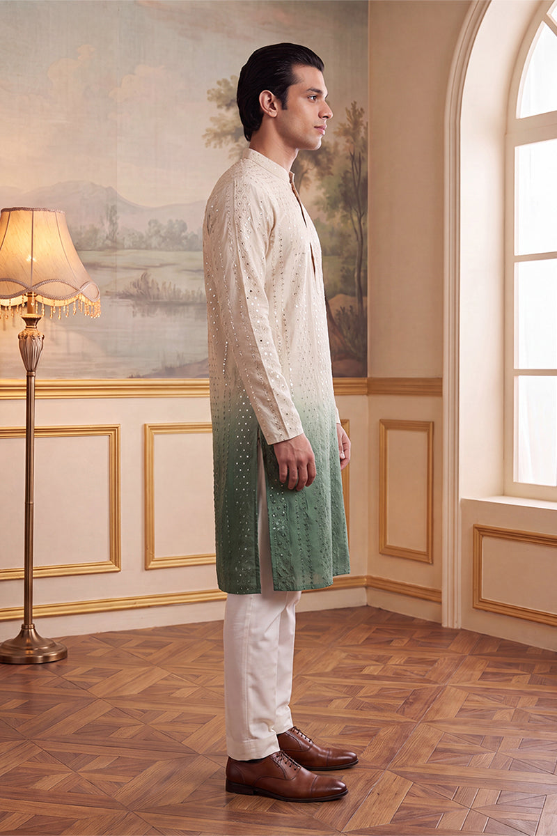 Green Silk Blend Solid Embroidered Kurta With Trouser MKSET1722