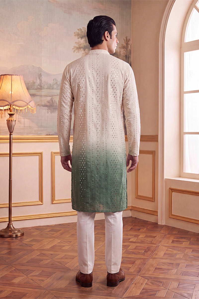 Green Silk Blend Solid Embroidered Kurta MKU1722