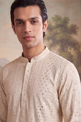 Green Silk Blend Solid Embroidered Kurta MKU1722