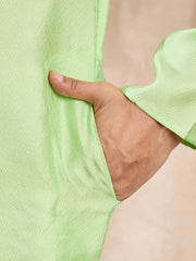 Ethnic Bay Men Green Silk Blend Solid Embroidered Straight Kurta-MKU1727