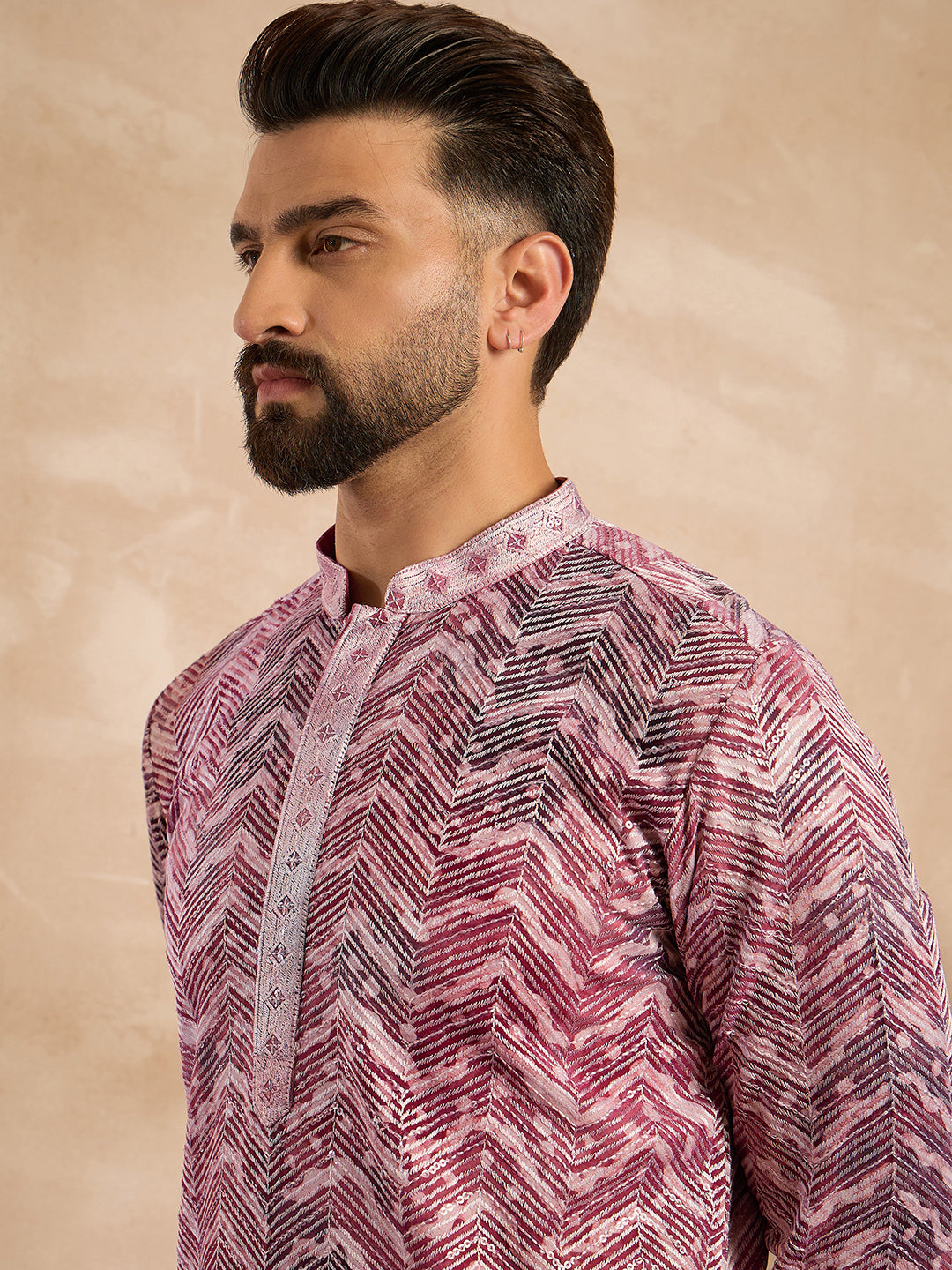 Ethnic Bay Men Maroon Silk Blend Solid Embroidered Straight Kurta-MKU1729