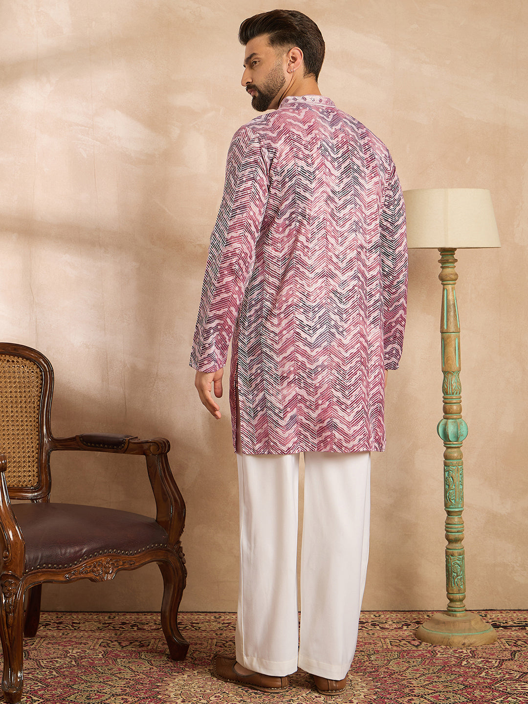 Ethnic Bay Men Maroon Silk Blend Solid Embroidered Straight Kurta