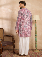 Ethnic Bay Men Maroon Silk Blend Solid Embroidered Straight Kurta-MKU1729