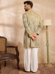 Ethnic Bay Men Green Silk Blend Solid Embroidered Straight Kurta-MKU1730