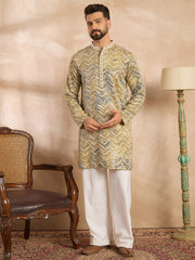 Ethnic Bay Men Green Silk Blend Solid Embroidered Straight Kurta-MKU1730