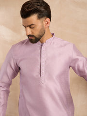 Ethnic Bay Men Lavender Polyester Solid Embroidered Straight Kurta-MKU1736
