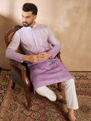 Ethnic Bay Men Lavender Silk Blend Ombre Embroidered Straight Kurta-MKU1752