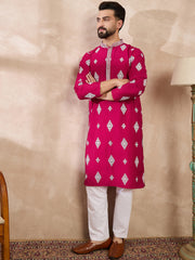 Ethnic Bay Men Maroon Silk Blend Solid Embroidered Straight Kurta-MKU1779