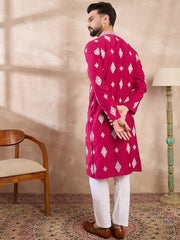 Ethnic Bay Men Maroon Silk Blend Solid Embroidered Straight Kurta-MKU1779