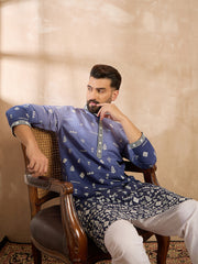 Ethnic Bay Men Violet Silk Blend Ombre Embroidered Straight Kurta-MKU1798
