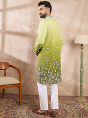 Ethnic Bay Men Green Silk Blend Ethnic Motifs Embroidered Straight Kurta-MKU1800
