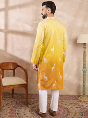 Ethnic Bay Men Yellow Silk Blend Ethnic Motifs Embroidered Straight Kurta-MKU1812