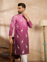 Ethnic Bay Men Purple Silk Blend Ombre Embroidered Straight Kurta-MKU1813