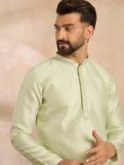 Ethnic Bay Men Teal Polyester Solid Embroidered Straight Kurta-MKU1839
