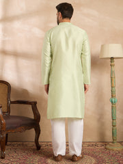Ethnic Bay Men Teal Polyester Solid Embroidered Straight Kurta-MKU1839
