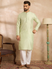Ethnic Bay Men Teal Polyester Solid Embroidered Straight Kurta-MKU1839