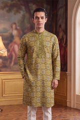 Green Silk Blend Ethnic Motifs Ikat Printed Kurta MKU1894