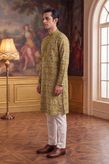 Green Silk Blend Ethnic Motifs Ikat Printed Kurta MKU1894