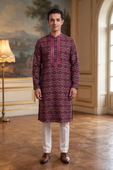 Purple Silk Blend Ethnic Motifs Ikat Printed Kurta MKU1895