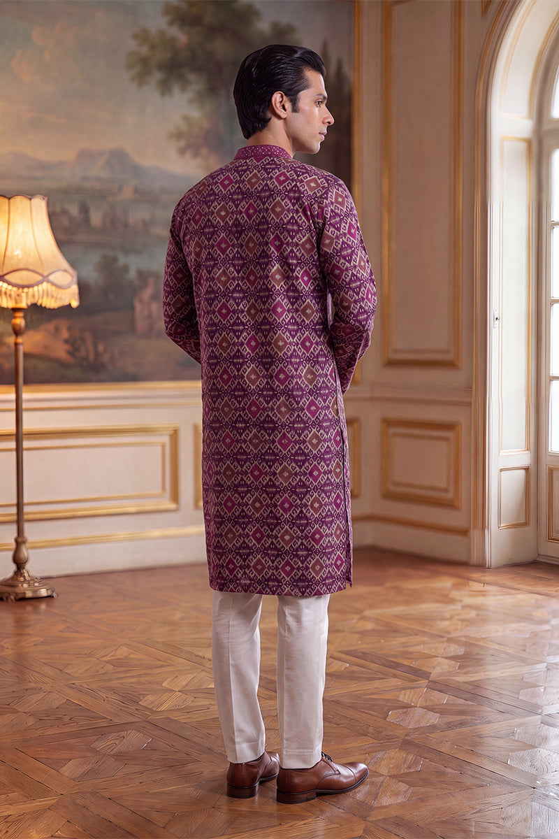 Purple Silk Blend Ethnic Motifs Ikat Printed Kurta MKU1895