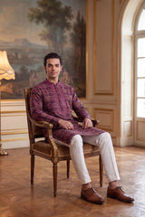 Purple Silk Blend Ethnic Motifs Ikat Printed Kurta With Trouser MKSET1895