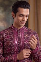 Purple Silk Blend Ethnic Motifs Ikat Printed Kurta MKU1895