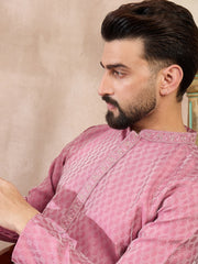 Ethnic Bay Men Pink Silk Blend Solid Woven Design Straight Kurta-MKU1898