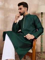 Ethnic Bay Men Green Silk Blend Solid Woven Design Straight Kurta-MKU1900