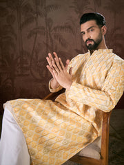 Ethnic Bay Men White Silk Blend Ethnic Motifs Printed Straight Kurta-MKU1914