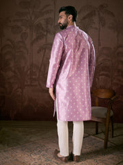Ethnic Bay Men Lavender Silk Blend Floral Printed Straight Kurta-MKU1922