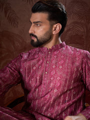 Ethnic Bay Men Maroon Silk Blend Ethnic Motifs Printed Straight Kurta-MKU1928