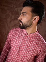 Ethnic Bay Men Pink Silk Blend Ethnic Motifs Printed Straight Kurta-MKU1938