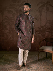 Ethnic Bay Men Purple Silk Blend Ethnic Motifs Printed Straight Kurta-MKU1941