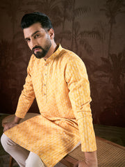 Ethnic Bay Men Yellow Silk Blend Ethnic Motifs Printed Straight Kurta-MKU1949