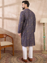 Ethnic Bay Men Violet Silk Blend Ethnic Motifs Printed Straight Kurta-MKU1954
