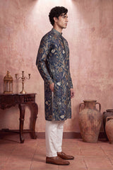 Blue Modal Floral Printed Calf Length Straight Regular Kurta With Trouser MKSET1978