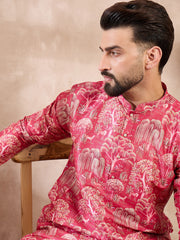 Ethnic Bay Men Pink Silk Blend Abstract Printed Straight Kurta-MKU1995
